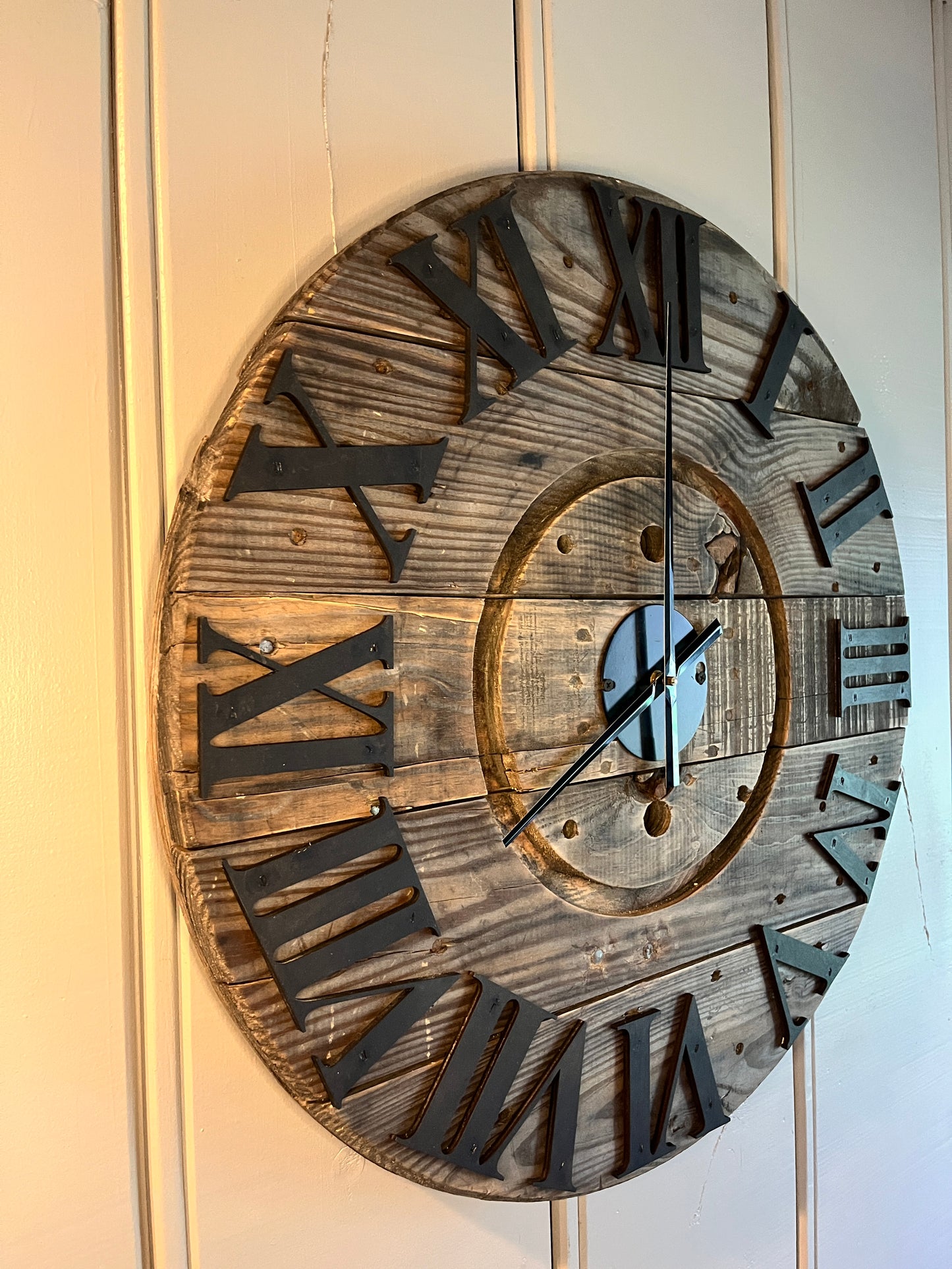 25.5" 3D Indoor Spool Clock Roman numerals - Rustic Brown