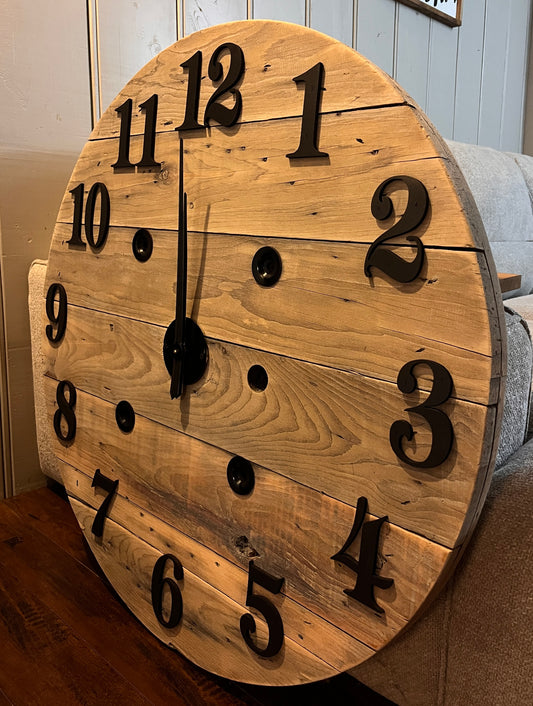 37" 3D Indoor Spool Clock - Pickled Oak
