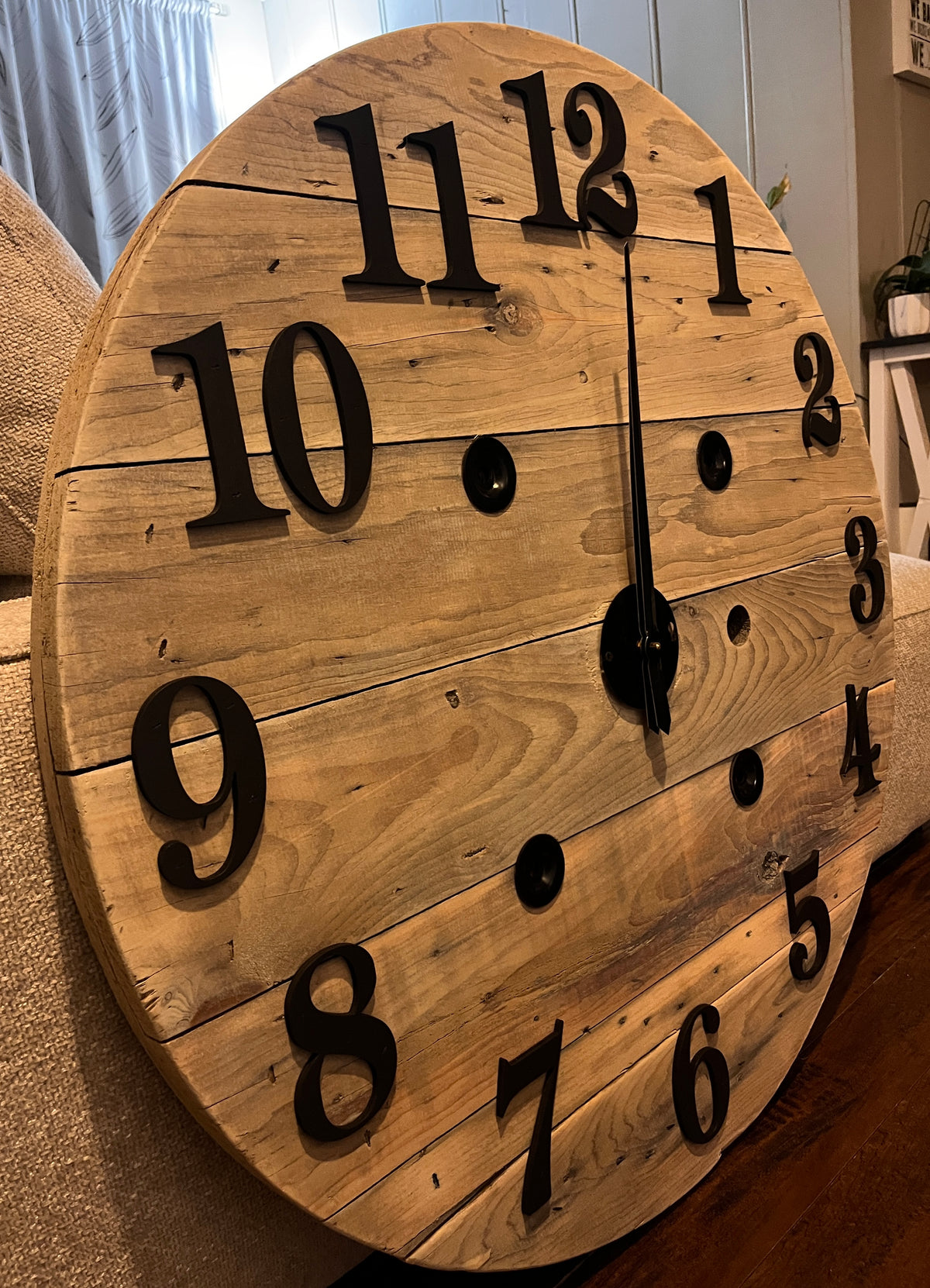 37" 3D Indoor Spool Clock - Pickled Oak