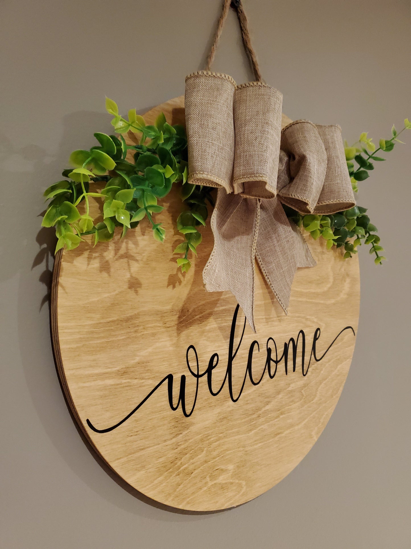 12" Welcome Door Hanger - Golden Oak