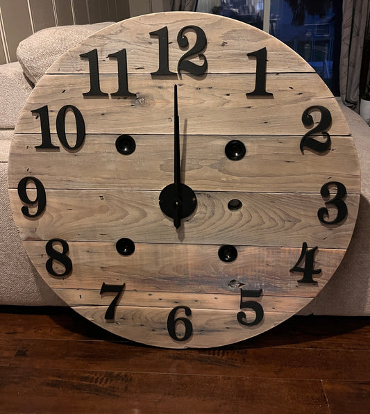37" 3D Indoor Spool Clock - Pickled Oak