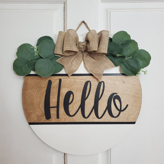 14" 3D Hello door hanger- special walnut