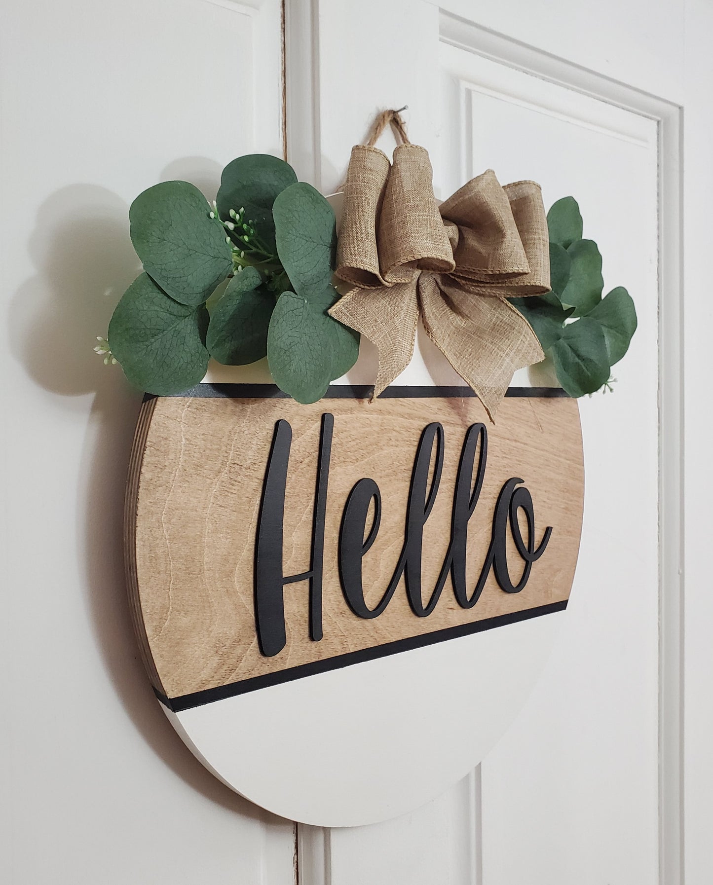 14" 3D Hello door hanger- special walnut