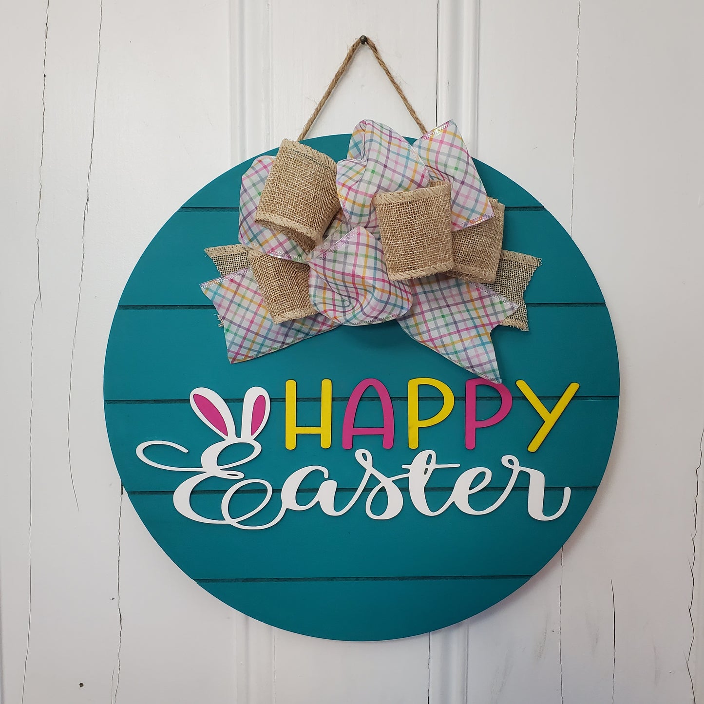 14" 3D Happy Easter -Teal Shiplap