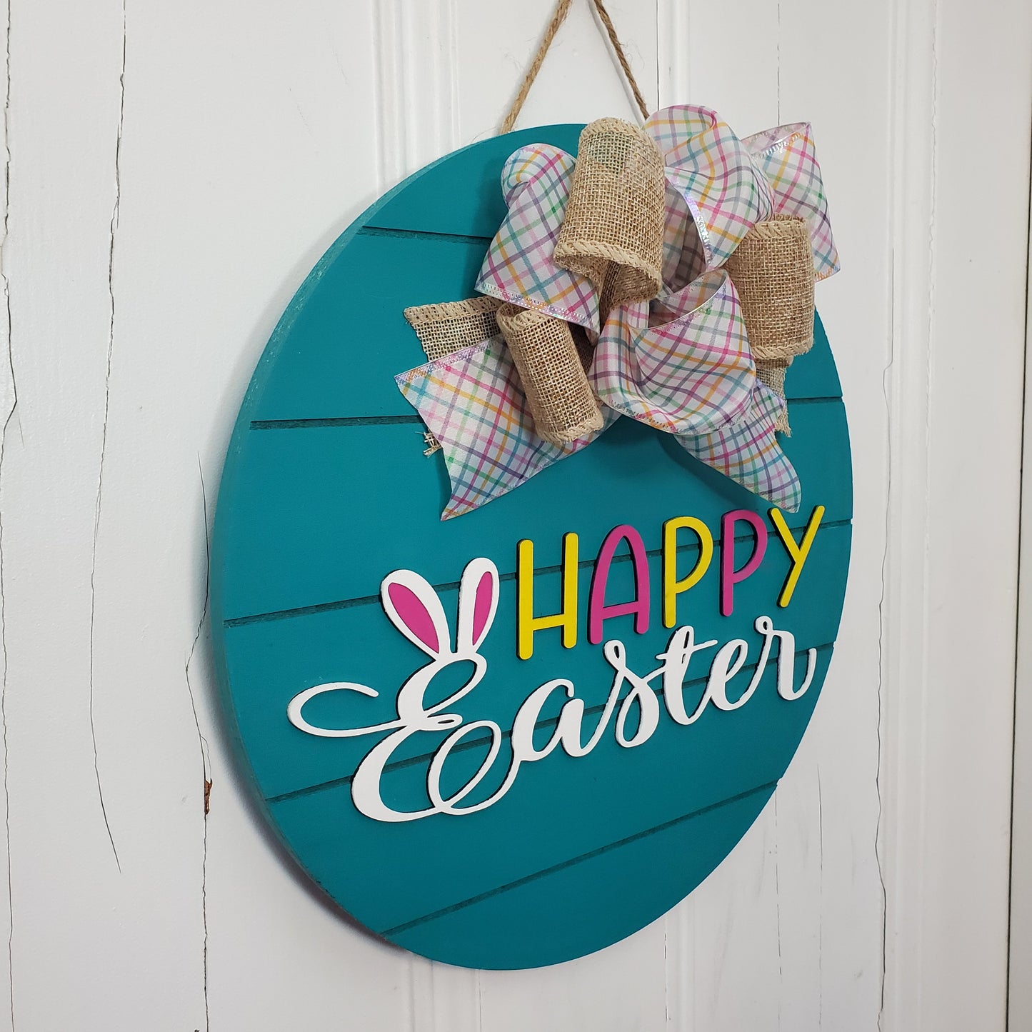 14" 3D Happy Easter -Teal Shiplap