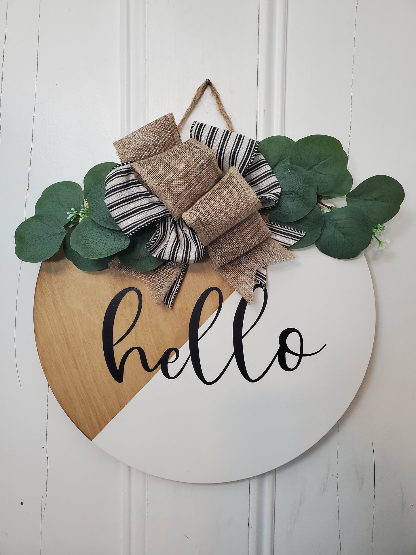 14" Hello door hanger -golden oak