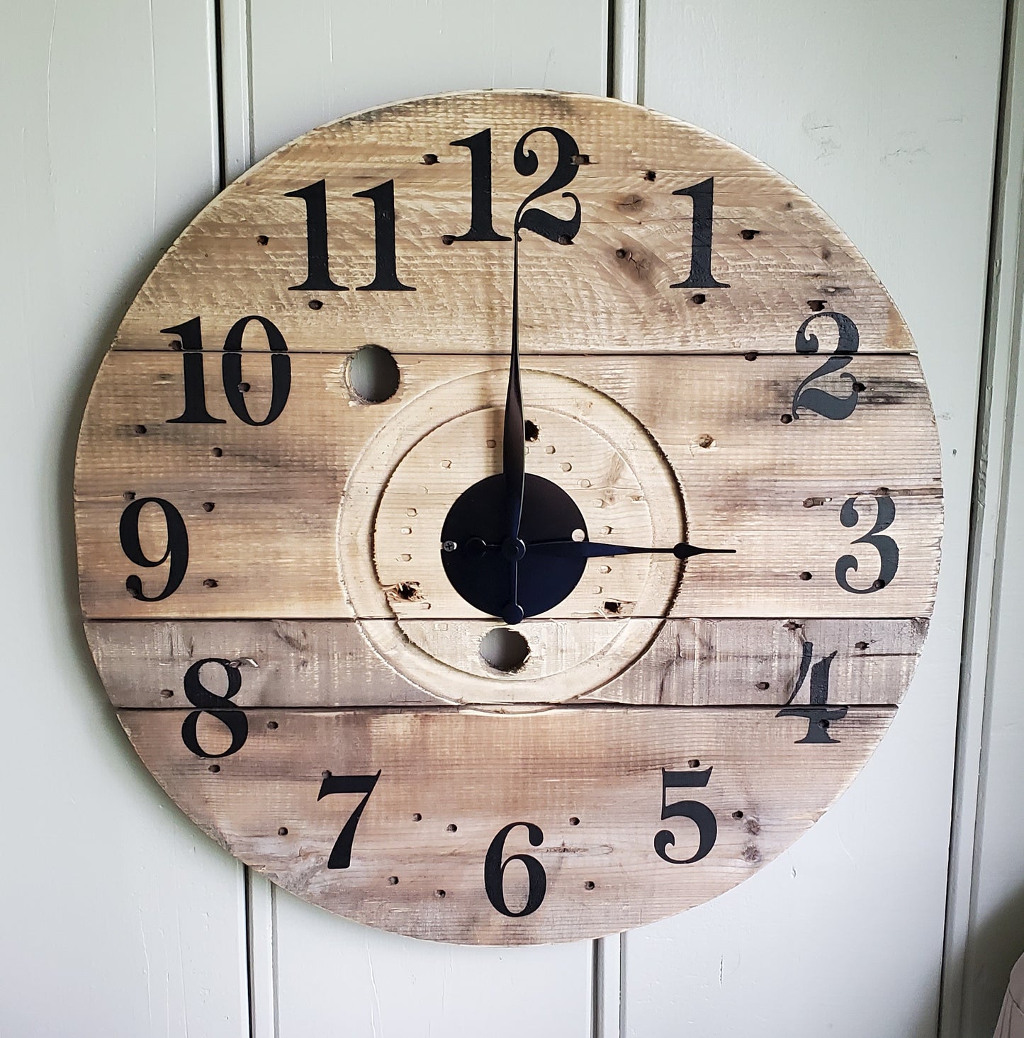 23" Indoor/Outdoor Rustic Spool Clock - Natural light brown
