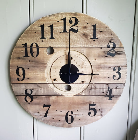 23" Indoor/Outdoor Rustic Spool Clock - Natural light brown