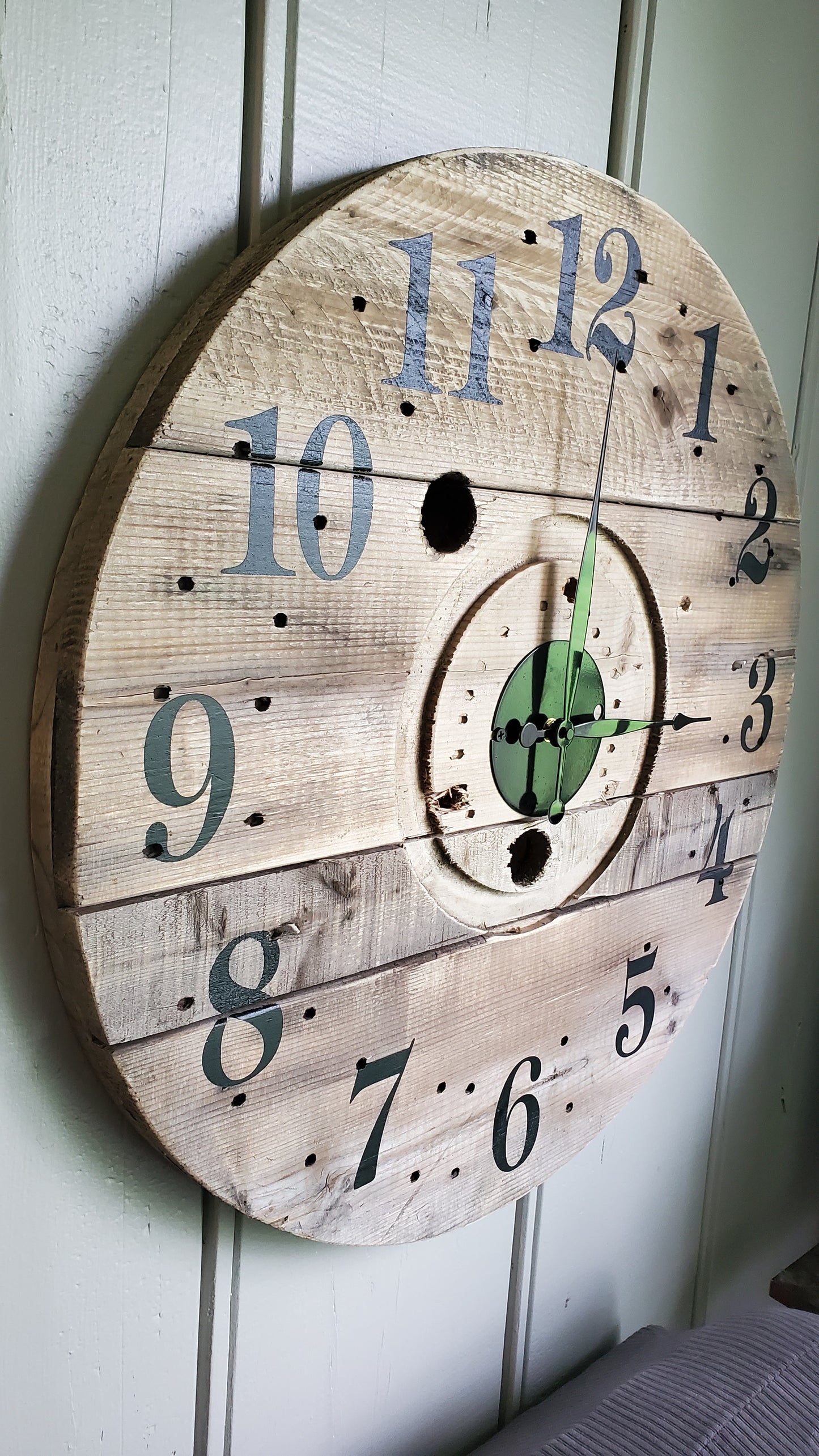 23" Indoor/Outdoor Rustic Spool Clock - Natural light brown