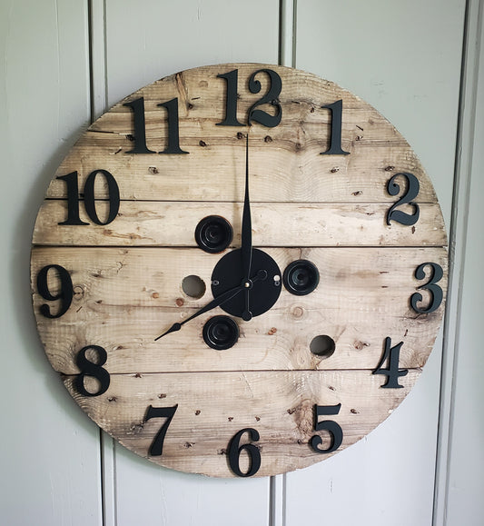23" 3D Spool clock - Rustic Natural brown