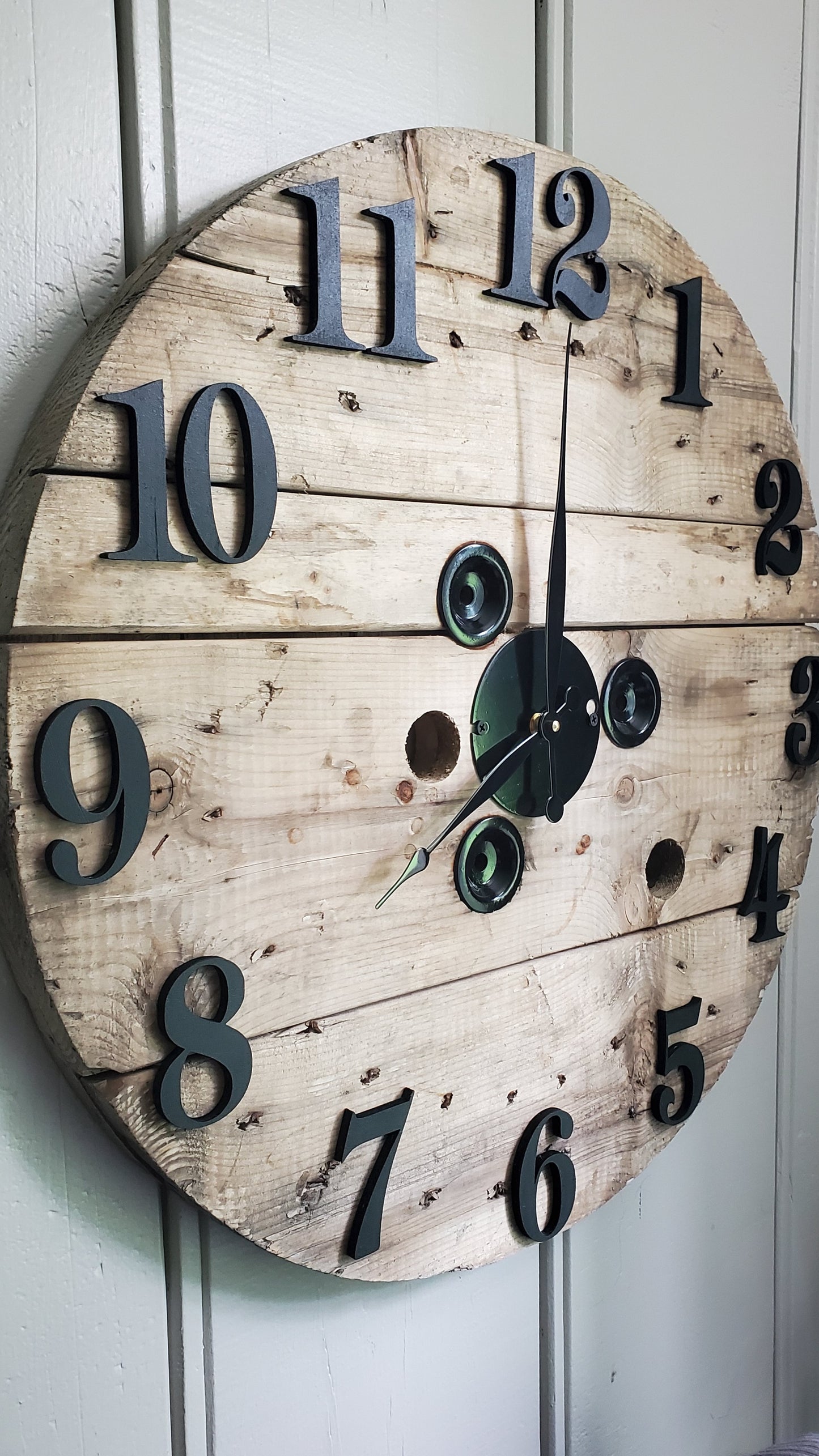 23" 3D Spool clock - Rustic Natural brown