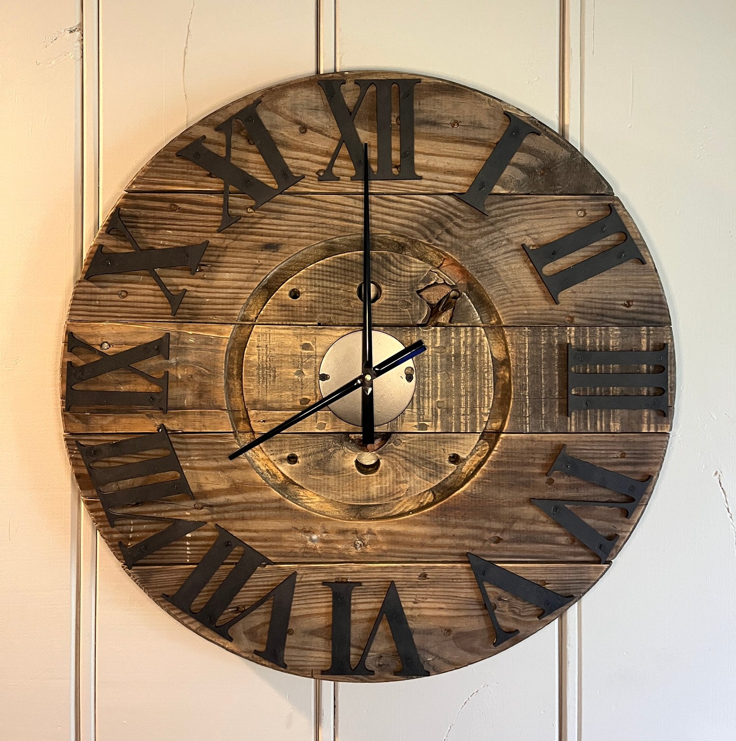 25.5" 3D Indoor Spool Clock Roman numerals - Rustic Brown