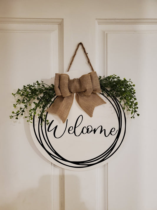 12" Welcome door hanger- White with circles