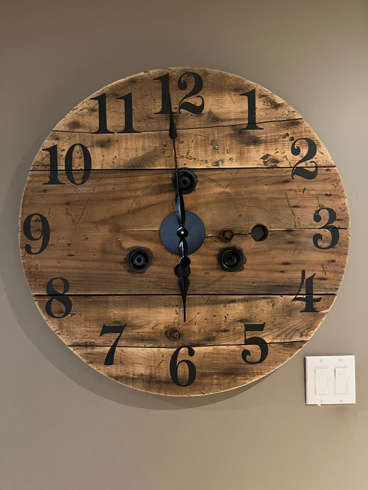 30" Indoor/Outdoor Spool Clock -Natural stain