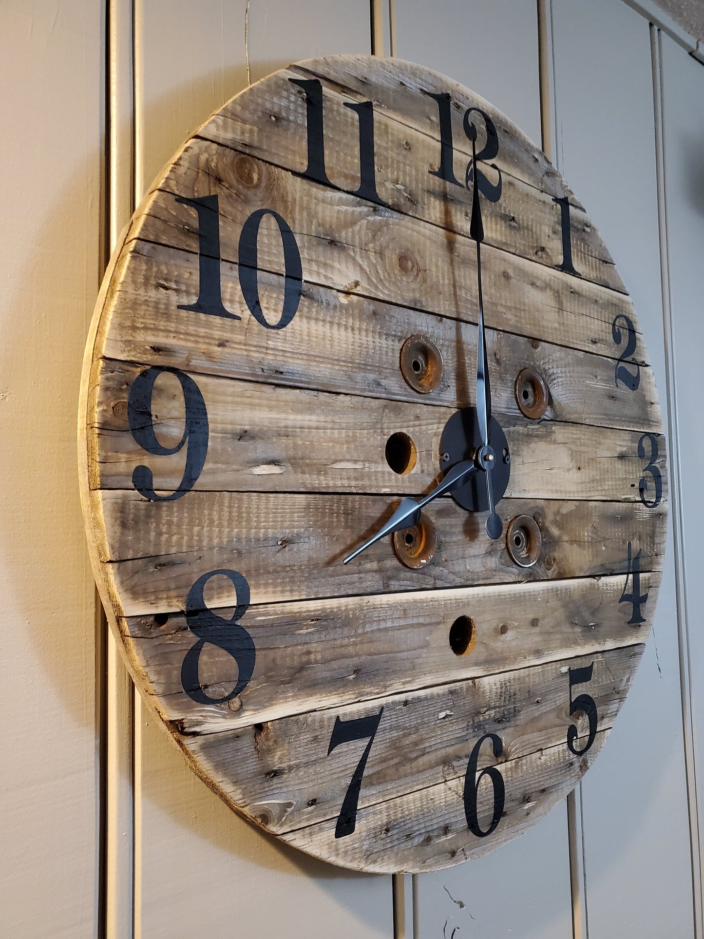 29.5" Rustic Spool Clock- Natural brown