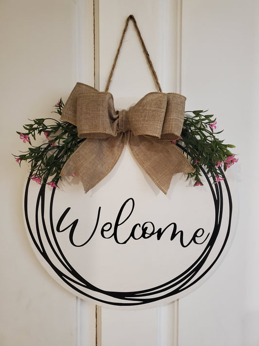 14" Welcome Door hanger - White wash