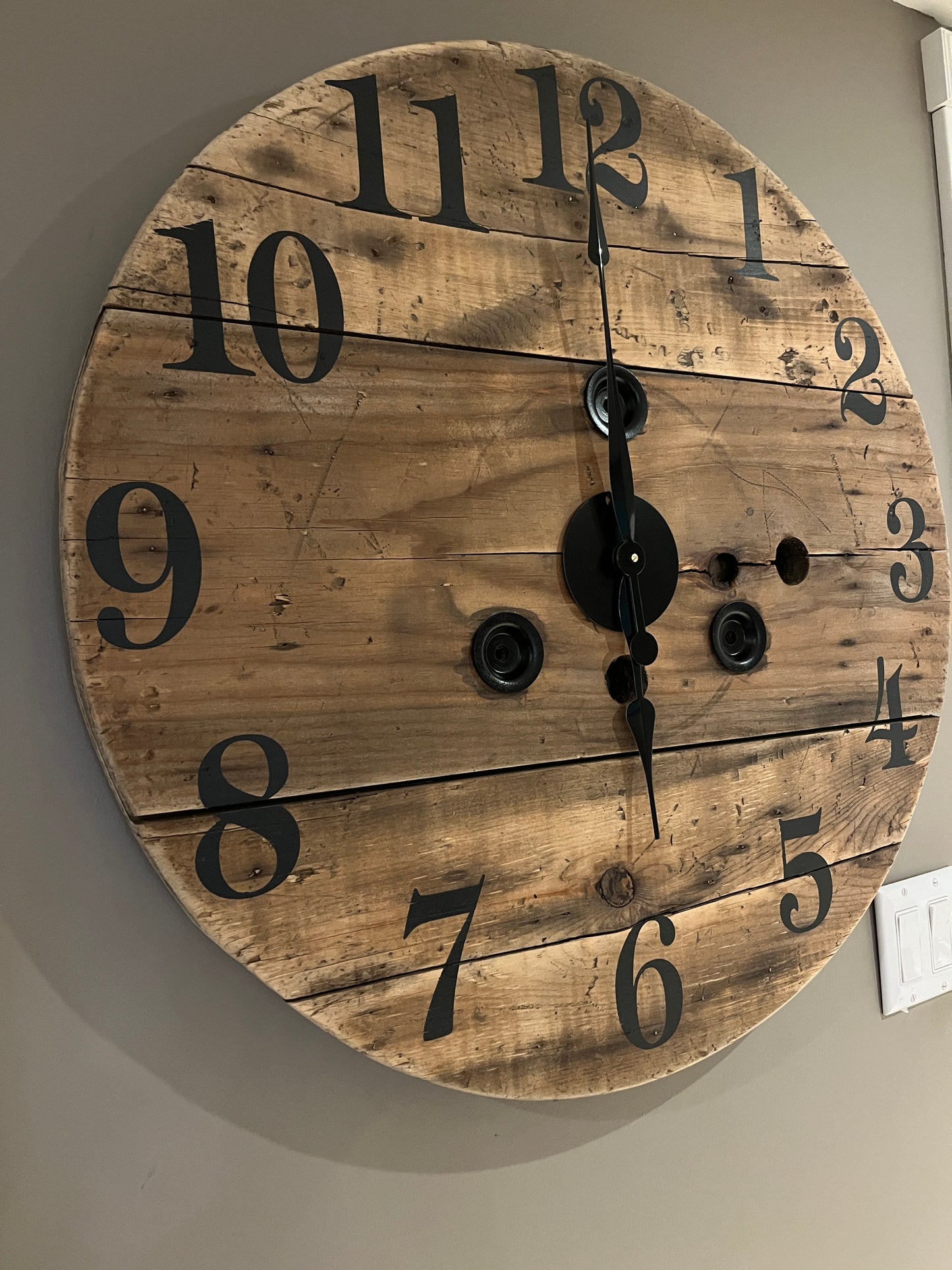 30" Indoor/Outdoor Spool Clock -Natural stain