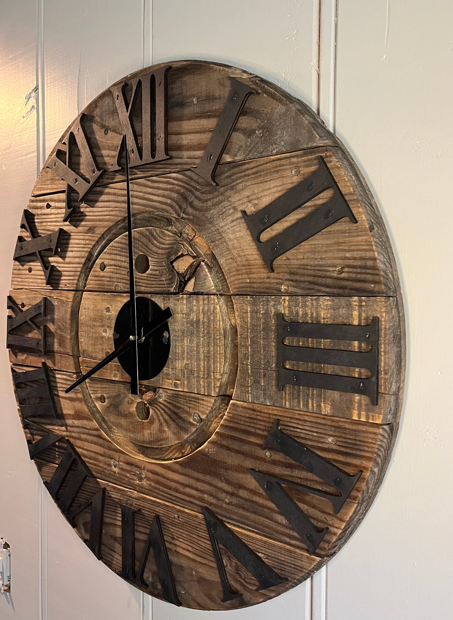 25.5" 3D Indoor Spool Clock Roman numerals - Rustic Brown