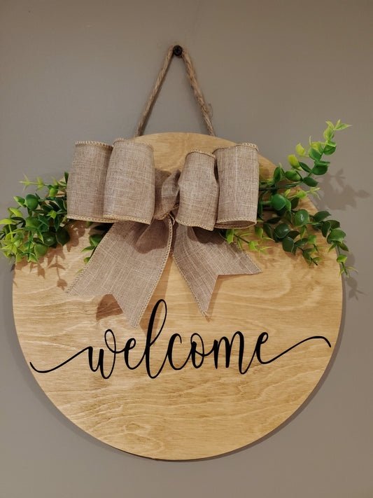 12" Welcome Door Hanger - Golden Oak