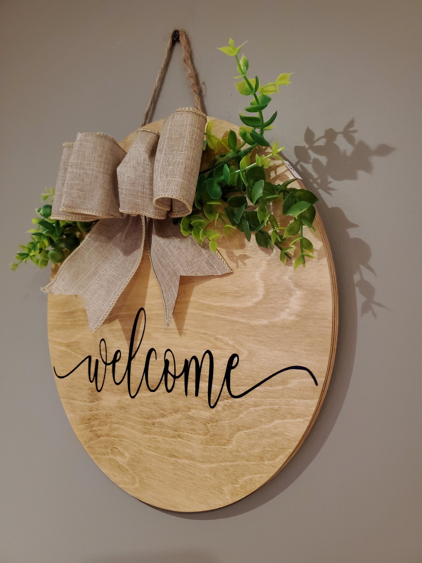 14" Welcome Door Hanger - Golden Oak