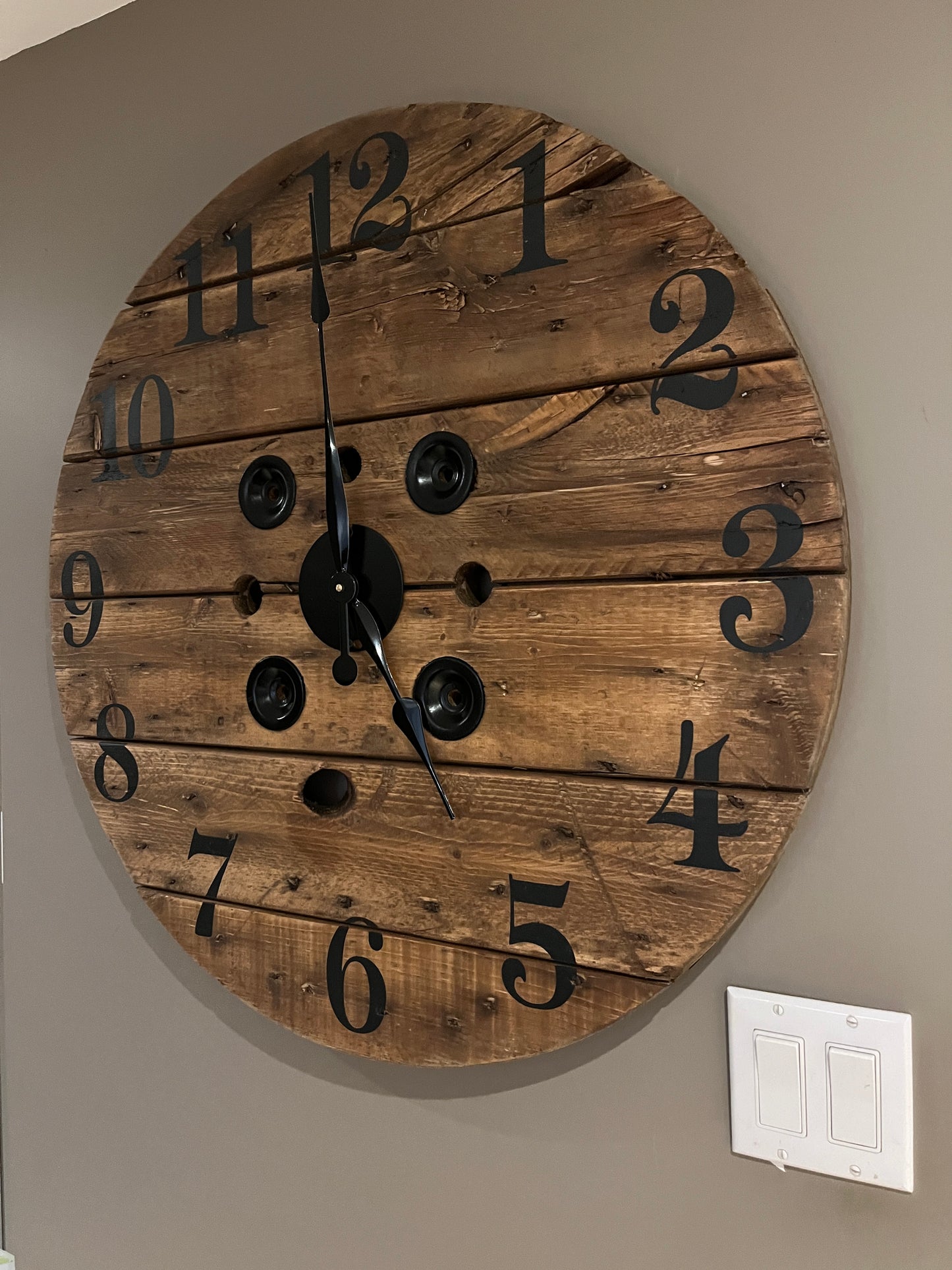 30" Indoor/Outdoor Spool Clock -Golden Oak