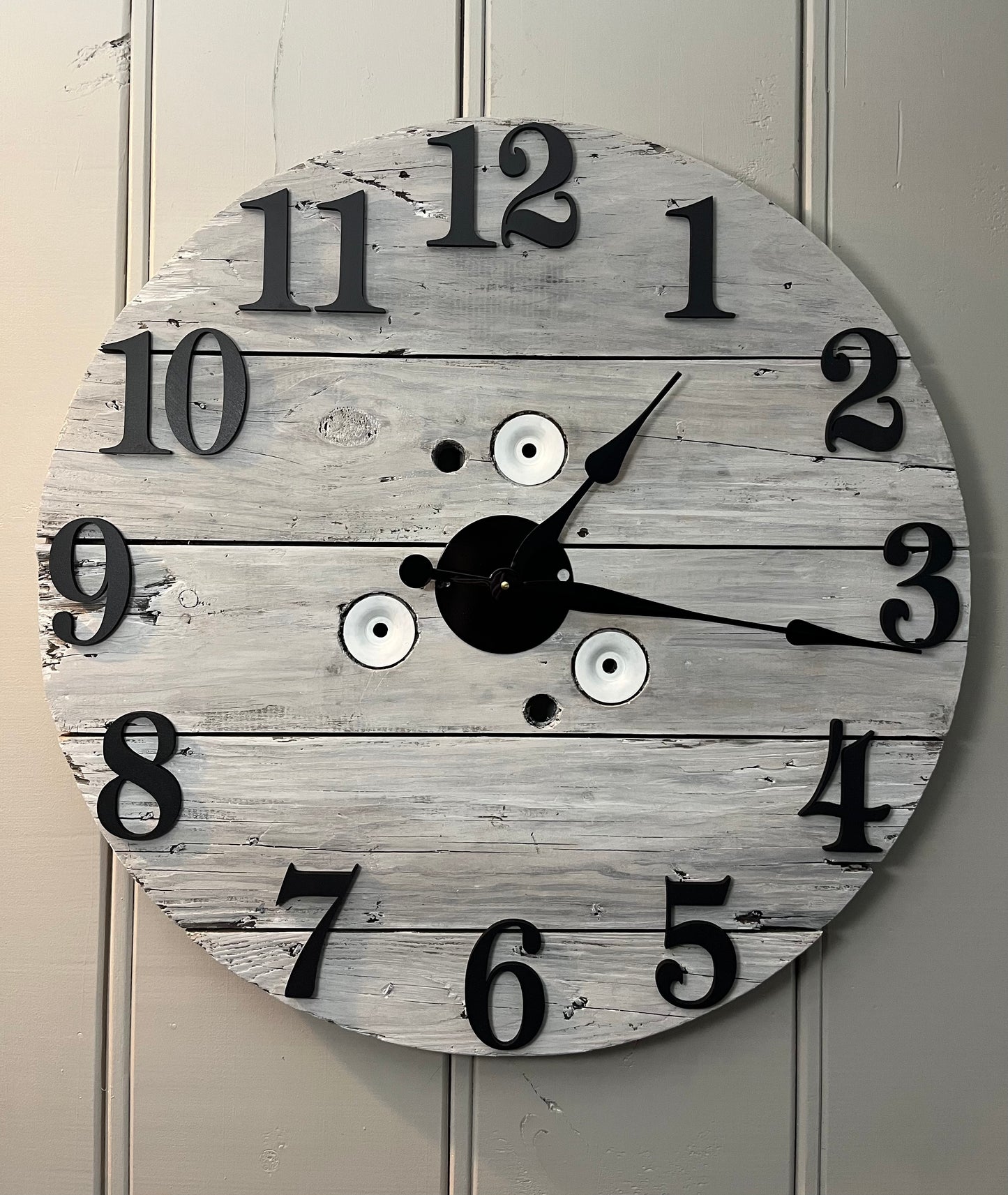 30" - 3D White washed spool clock