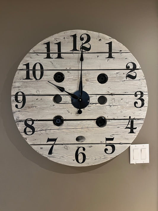 30" Indoor Spool clock - White washed
