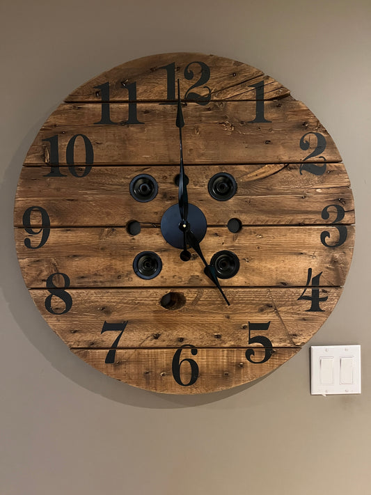 30" Indoor/Outdoor Spool Clock -Golden Oak