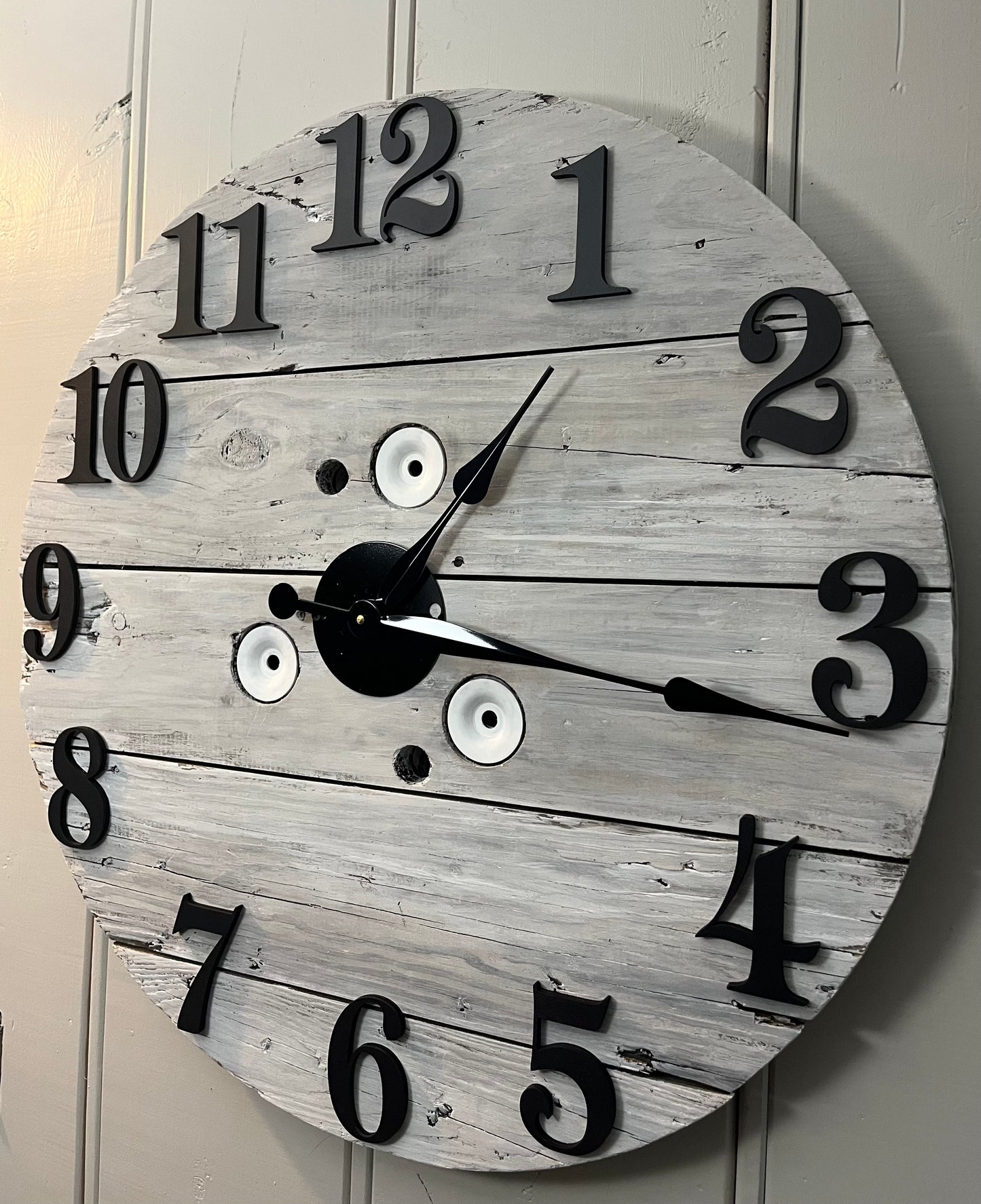 30" - 3D White washed spool clock