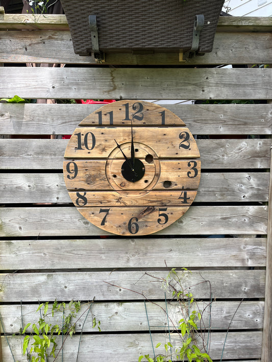 23" Indoor/Outdoor Spool Clock - Natural light brown