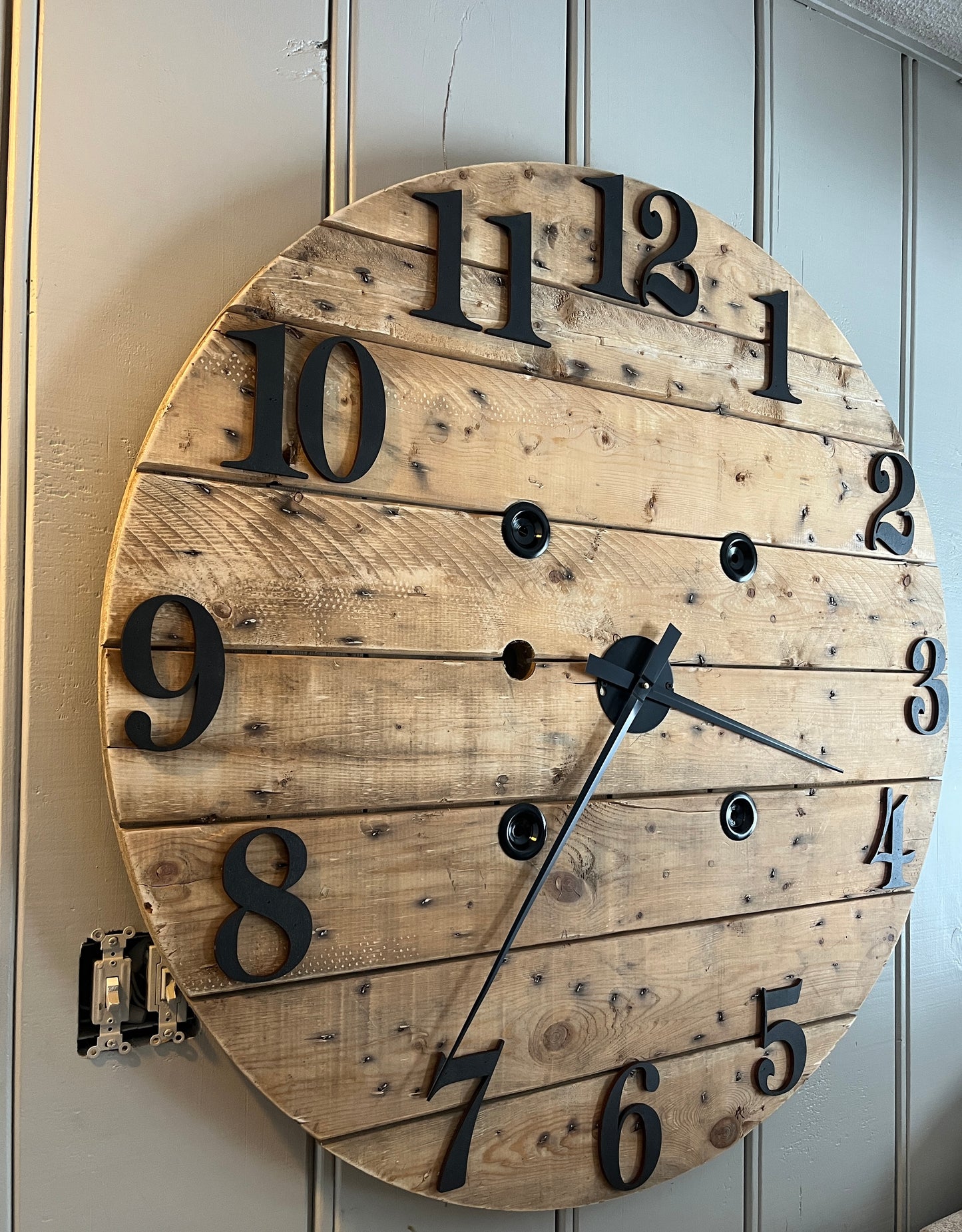42" - 3D  Spool clock - Natural Rustic