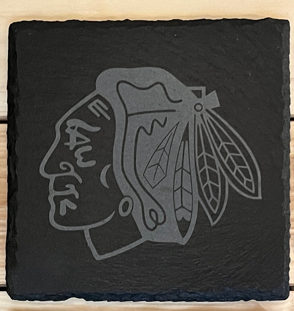 Slate coaster - Chicago black hawks