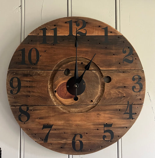 30" Spool Clock -Natural/Golden oak