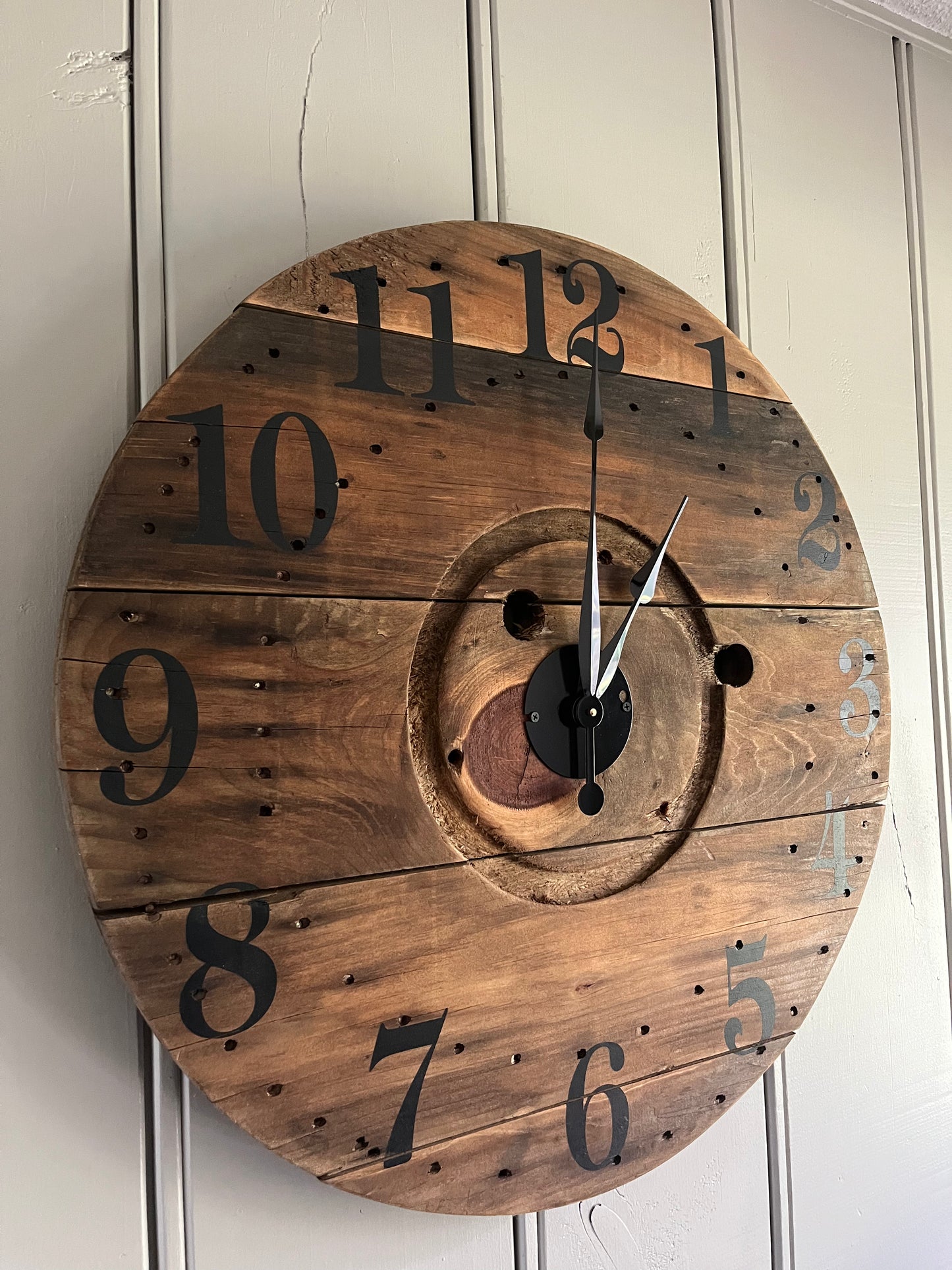 30" Spool Clock -Natural/Golden oak