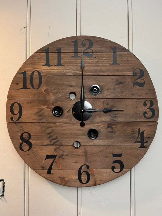 30" Rustic Spool Clock -gray/special walnut
