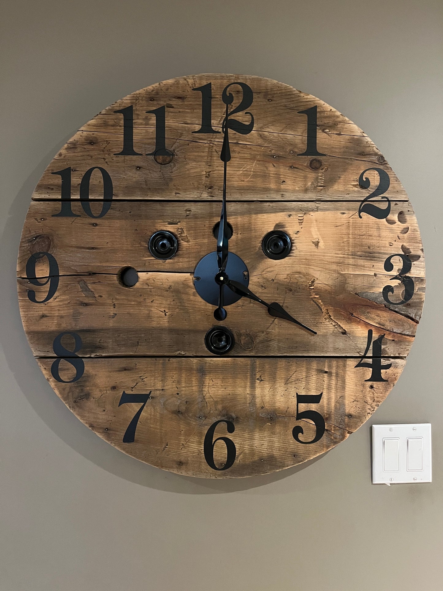 30" Indoor spool Clock - Naturally stained